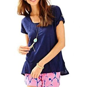 Lilly Pulitzer • Inara True Navy Blue Linen Short Sleeve Top